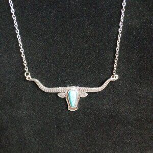 Western Longhorn Turquoise Necklace Cowgirl Southwestern Boho Pendant